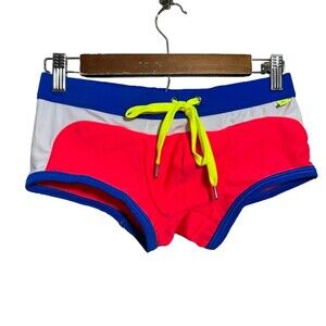 Andrew Christian Swimwear Mens M Swim Bikini Briefs Bottoms Red Blue